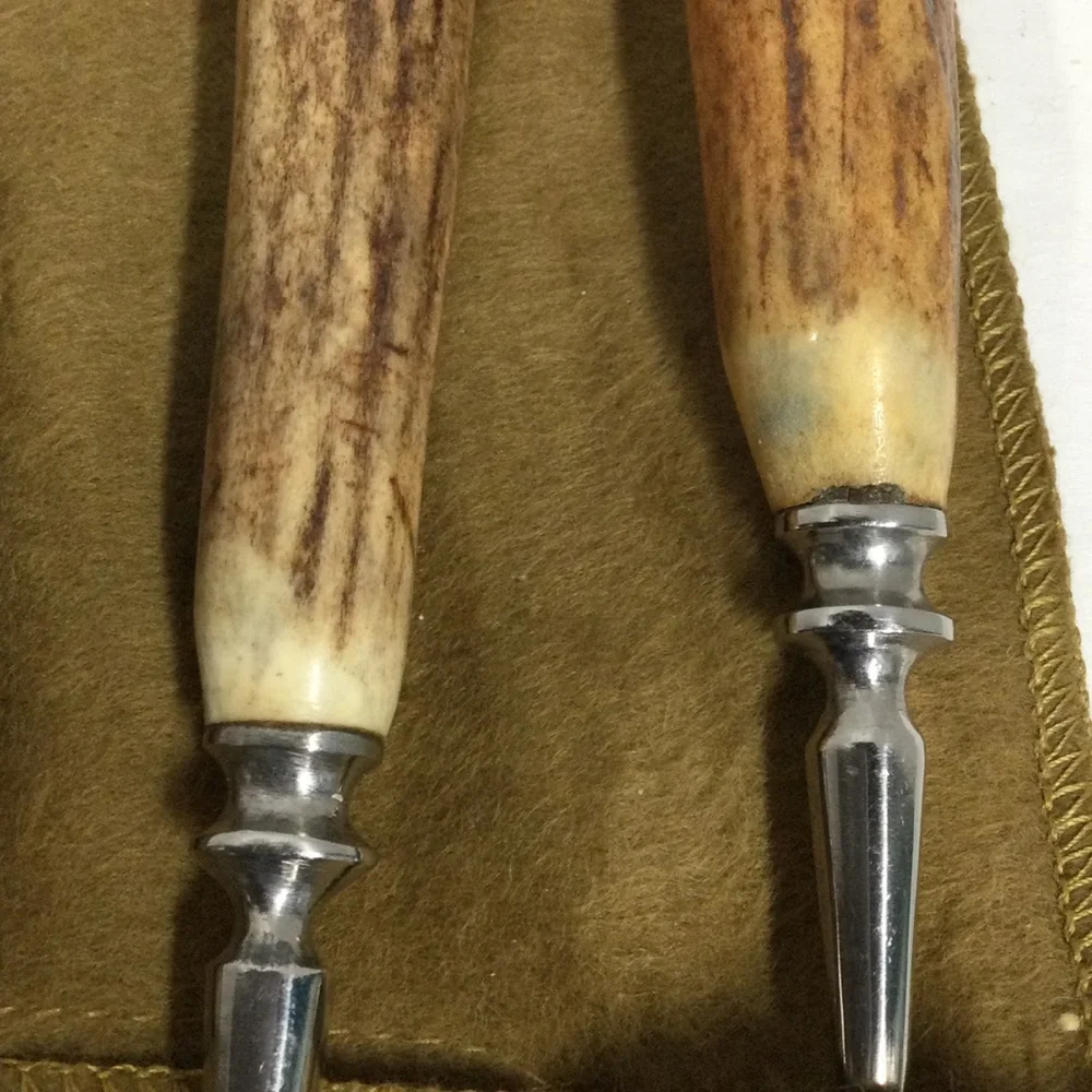 Vintage Stag Horn Flatware Antler Handle Steak Knife & Fork Set 12 Rustic Brown